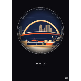 Affiche Seattle – Poster illustration vintage – Lumen Field | Gravura – Fond foncé
