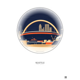 Affiche Seattle – Poster illustration vintage – Lumen Field | Gravura – Fond clair