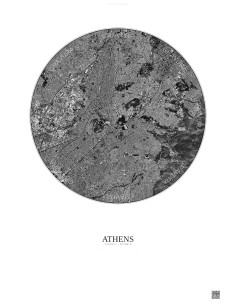Affiche Athens – Poster vue satellite 6km N&B | Gravura – Fond clair