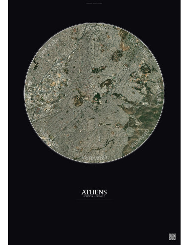 Athens Satellite View Poster 6km Color | Gravura – Dark background