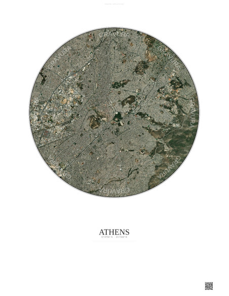Affiche Athens – Poster vue satellite 6km Couleur | Gravura – Fond clair