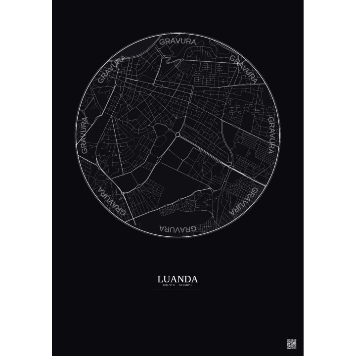 Affiche Luanda – Poster carte de ville 2.5km | Gravura – Fond foncé