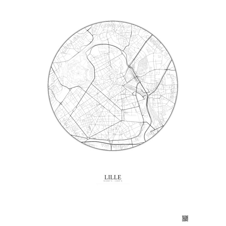 Affiche Lille – Poster carte de ville 2.5km | Gravura – Fond clair