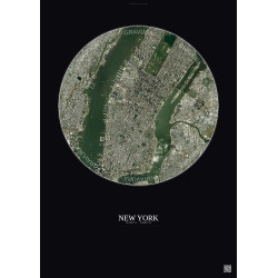Affiche New York – Poster vue satellite 5km Couleur | Gravura – Fond foncé