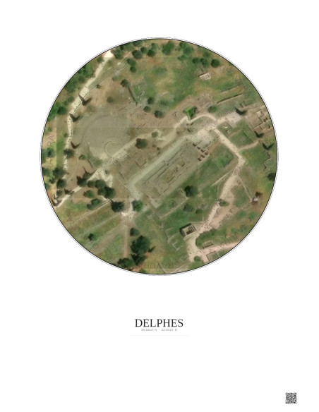 Affiche Delphes – Poster vue satellite 0.1km Couleur | Gravura – Fond clair