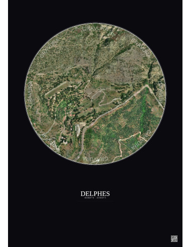 Delphes Satellite View Poster 0.5km Color | Gravura – Dark background