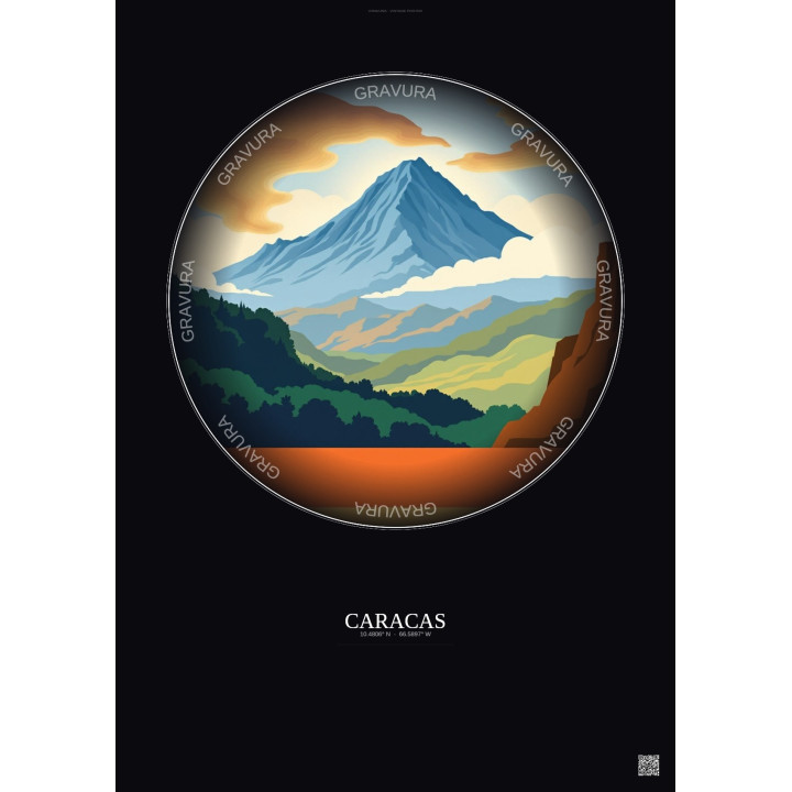 Affiche Caracas – Poster illustration vintage – Avila Mountain | Gravura – Fond foncé