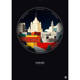 Affiche Harare – Poster illustration vintage – Harare | Gravura – Fond foncé