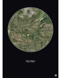 Affiche Delphes – Poster vue satellite 1km Couleur | Gravura – Fond foncé