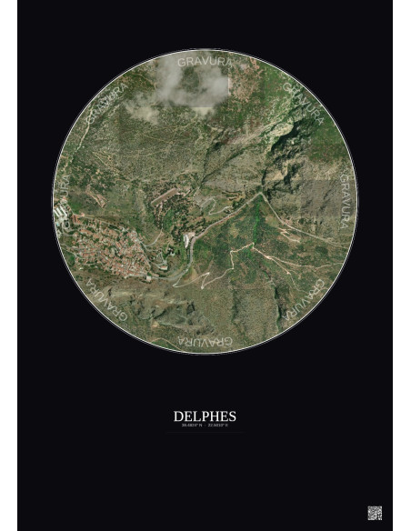 Delphes Satellite View Poster 1km Color | Gravura – Dark background