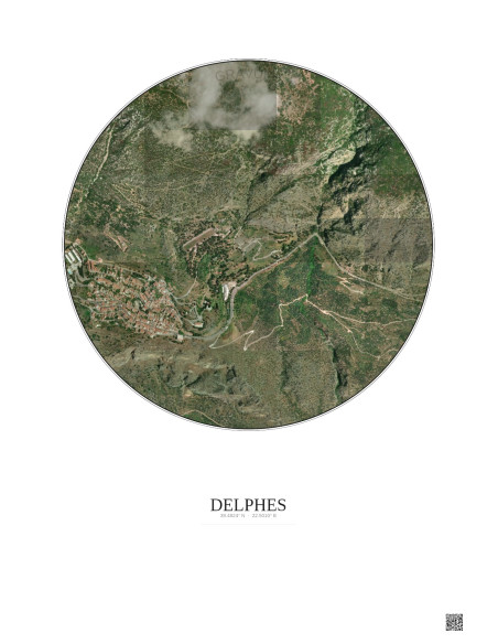 Affiche Delphes – Poster vue satellite 1km Couleur | Gravura – Fond clair