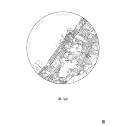 Dubai City Map Poster 20km | Gravura – Light background