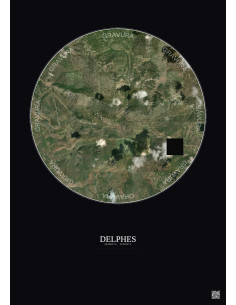 Affiche Delphes – Poster vue satellite 5km Couleur | Gravura – Fond foncé