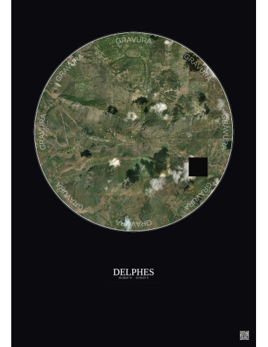 Affiche Delphes – Poster vue satellite 5km Couleur | Gravura – Fond foncé