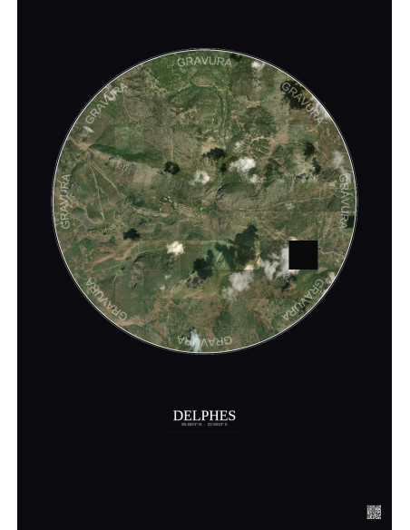 Affiche Delphes – Poster vue satellite 5km Couleur | Gravura – Fond foncé