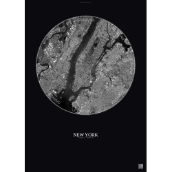 Affiche New York – Poster vue satellite 10km N&B | Gravura – Fond foncé