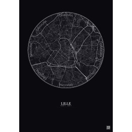 Affiche Lille – Poster carte de ville 5km | Gravura – Fond foncé