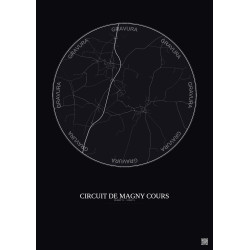 Affiche Circuit De Magny Cours – Poster carte de ville 5km | Gravura – Fond foncé