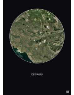 Delphes Satellite View Poster 10km Color | Gravura – Dark background
