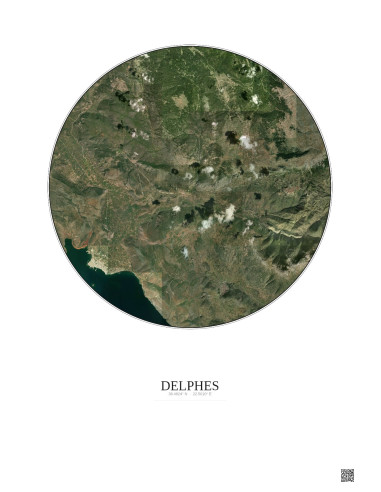 Affiche Delphes – Poster vue satellite 10km Couleur | Gravura – Fond clair