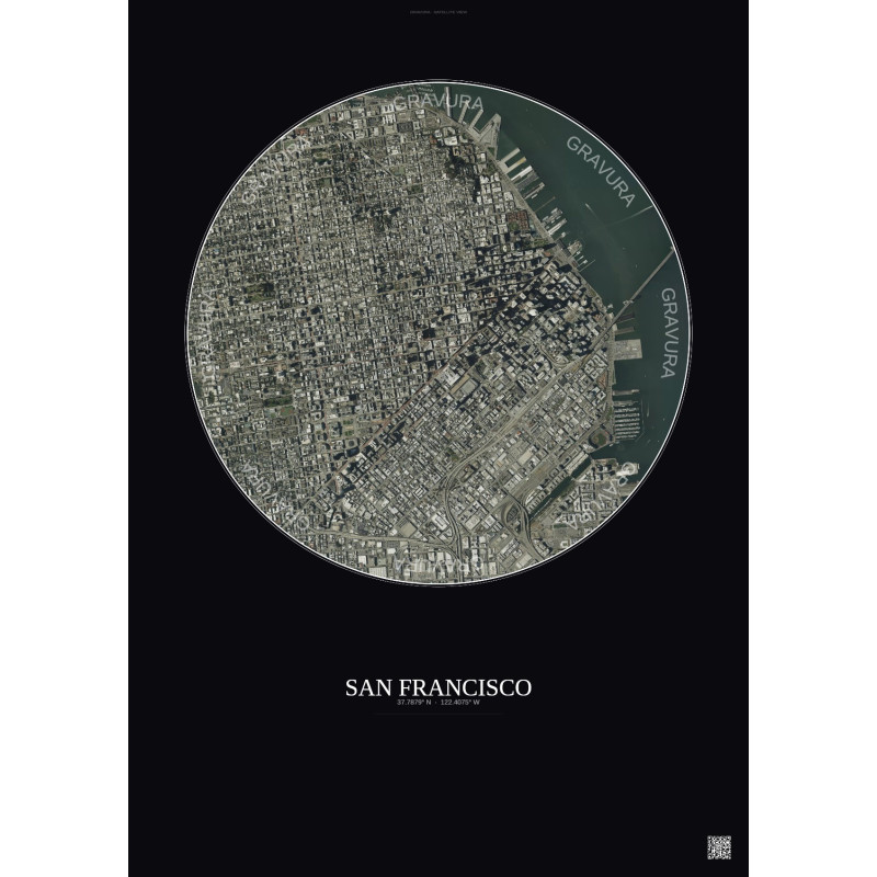 Affiche San Francisco – Poster vue satellite 2.5km Couleur | Gravura – Fond foncé
