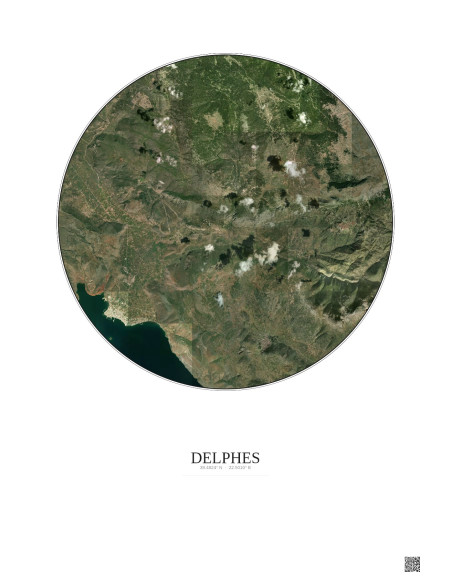 Affiche Delphes – Poster vue satellite 10km Couleur | Gravura – Fond clair