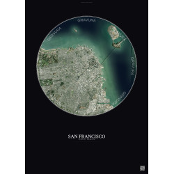 Affiche San Francisco – Poster vue satellite 6km Couleur | Gravura – Fond foncé