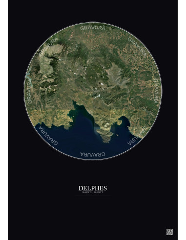 Delphes Satellite View Poster 30km Color | Gravura – Dark background