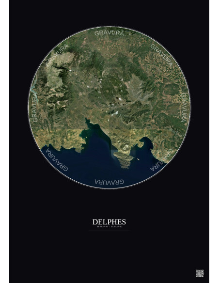 Delphes Satellite View Poster 30km Color | Gravura – Dark background