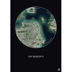 Affiche San Francisco – Poster vue satellite 10km Couleur | Gravura – Fond foncé