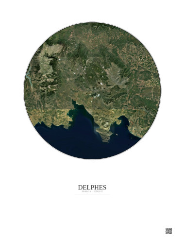Affiche Delphes – Poster vue satellite 30km Couleur | Gravura – Fond clair