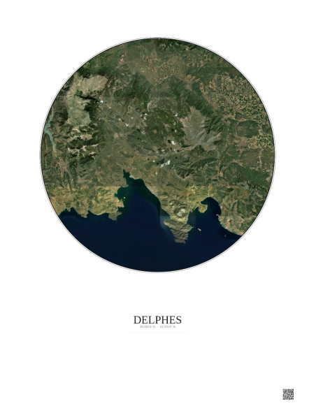 Affiche Delphes – Poster vue satellite 30km Couleur | Gravura – Fond clair