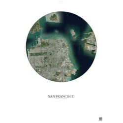 Affiche San Francisco – Poster vue satellite 10km Couleur | Gravura – Fond clair