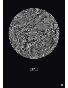 Delphes Satellite View Poster 0.5km B&W | Gravura – Dark background