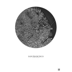 Affiche San Francisco – Poster vue satellite 2.5km N&B | Gravura – Fond clair