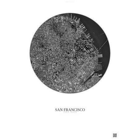San Francisco Satellite View Poster 2.5km B&W | Gravura – Light background