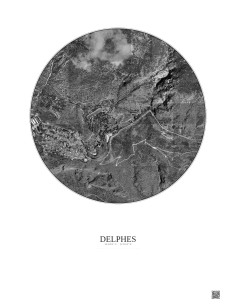 Delphes Satellite View Poster 1km B&W | Gravura – Light background