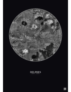 Affiche Delphes – Poster vue satellite 2.5km N&B | Gravura – Fond foncé