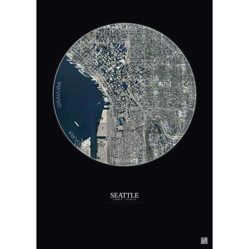 Affiche Seattle – Poster vue satellite 2.5km Couleur | Gravura – Fond foncé