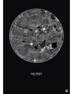 Affiche Delphes – Poster vue satellite 5km N&B | Gravura – Fond foncé