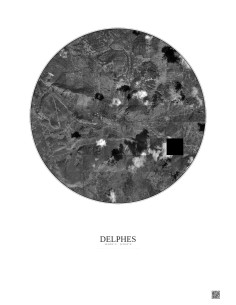 Affiche Delphes – Poster vue satellite 5km N&B | Gravura – Fond clair