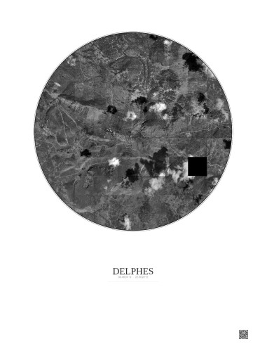 Delphes Satellite View Poster 5km B&W | Gravura – Light background