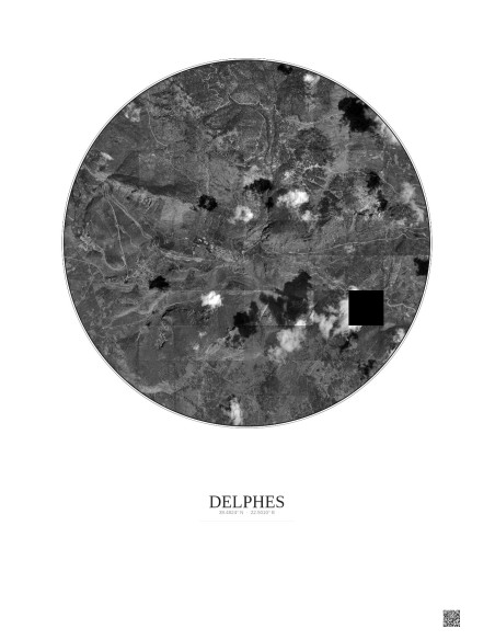 Delphes Satellite View Poster 5km B&W | Gravura – Light background