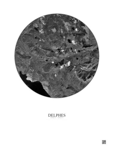 Affiche Delphes – Poster vue satellite 10km N&B | Gravura – Fond clair