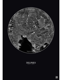Delphes Satellite View Poster 20km B&W | Gravura – Dark background
