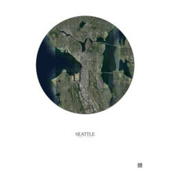 Affiche Seattle – Poster vue satellite 10km Couleur | Gravura – Fond clair