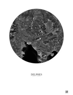 Affiche Delphes – Poster vue satellite 20km N&B | Gravura – Fond clair
