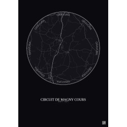 Affiche Circuit De Magny Cours – Poster carte de ville 10km | Gravura – Fond foncé