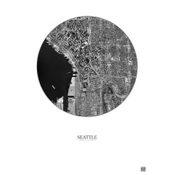 Affiche Seattle – Poster vue satellite 2.5km N&B | Gravura – Fond clair
