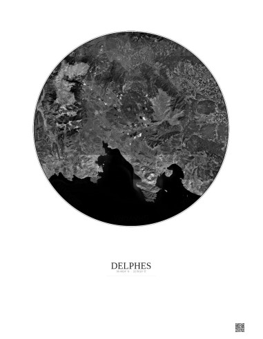 Delphes Satellite View Poster 30km B&W | Gravura – Light background
